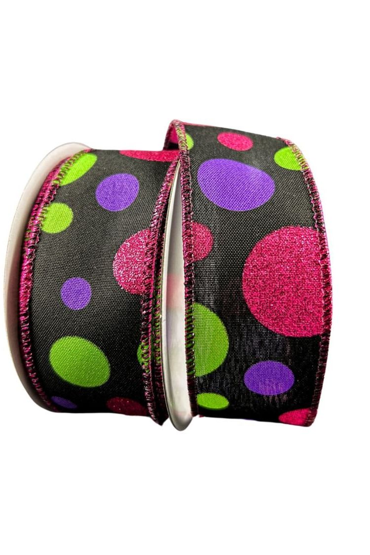 Shop For 1.5" Glitter Dots Black Ribbon: Fuchsia, Lime Green Purple (10 Yards) 51408 - 09 - 44