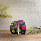 Shop For 1.5" Glitter Dots Black Ribbon: Fuchsia, Lime Green Purple (10 Yards)