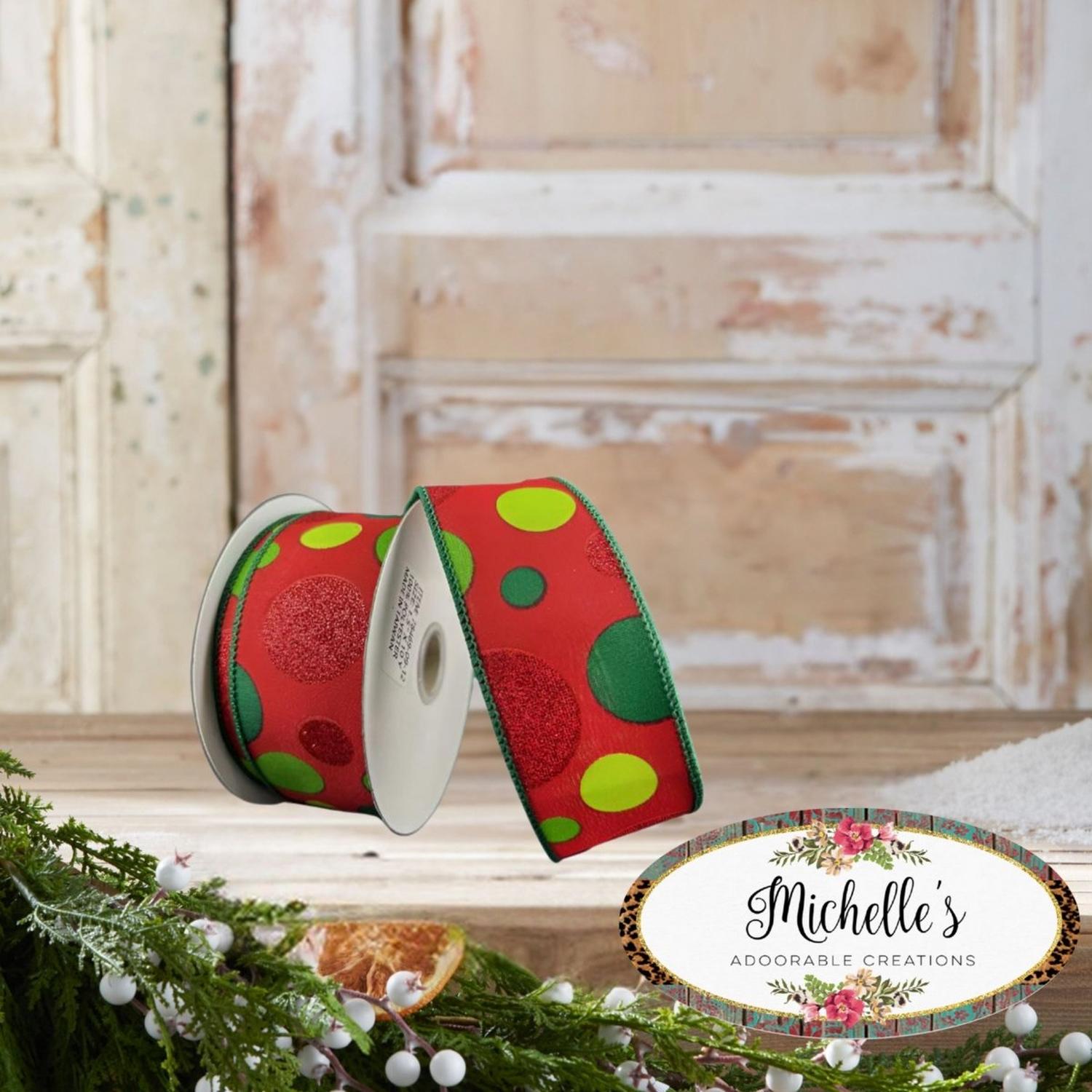 Shop For 1.5" Glitter Dots Red Ribbon: Green and Lime (10 Yards)