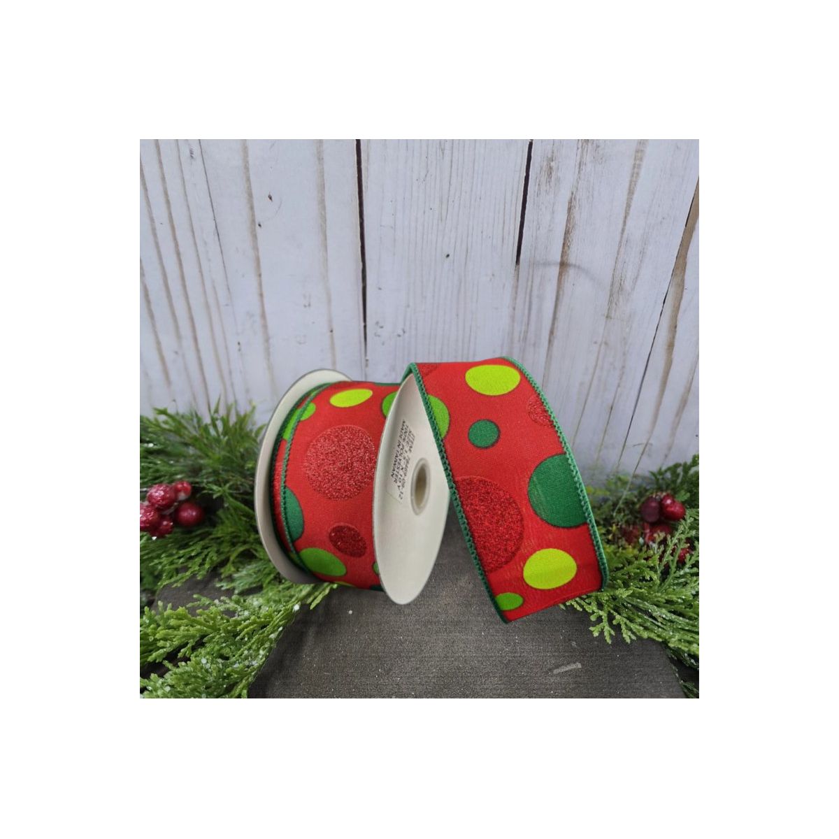 Shop For 1.5" Glitter Dots Red Ribbon: Green and Lime (10 Yards)
