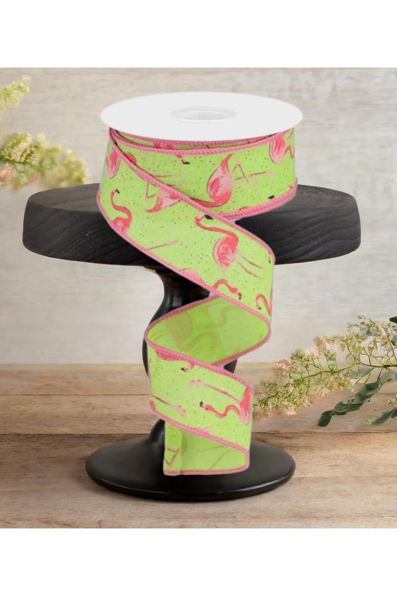 Shop For 1.5" Glitter Flamingo Ribbon: Lime Green (10 Yards)