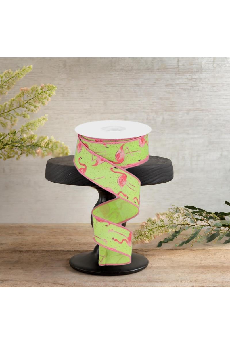 Shop For 1.5" Glitter Flamingo Ribbon: Lime Green (10 Yards)