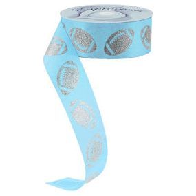 Shop For 1.5" Glitter Football Ribbon: Columbia Blue/Silver (100 Feet) (Copy)
