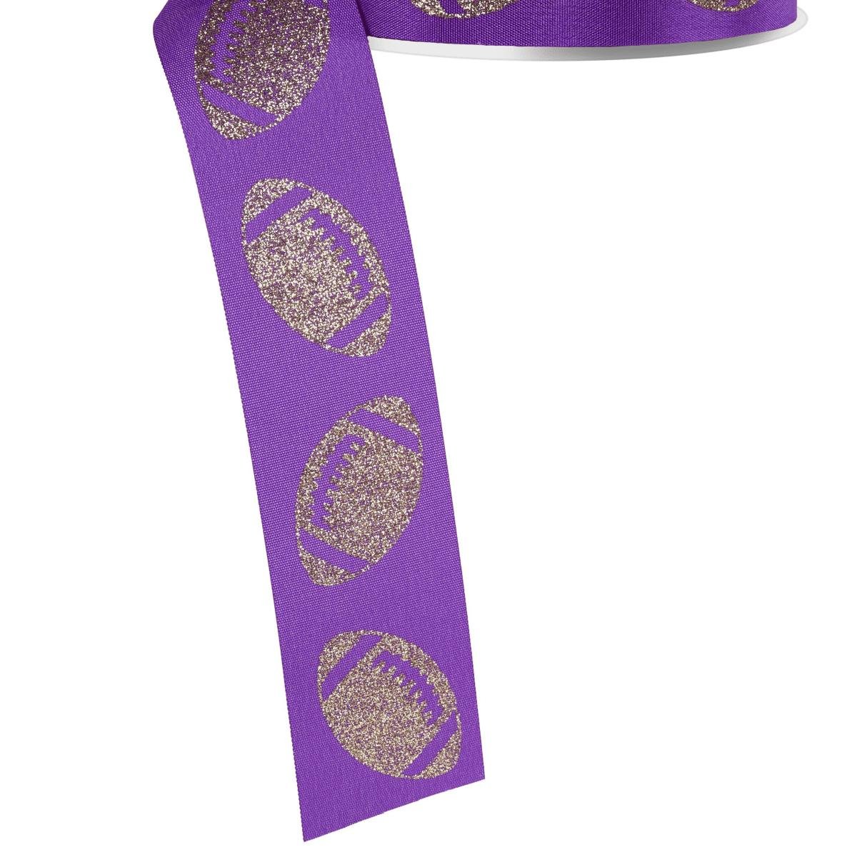 Shop For 1.5" Glitter Football Ribbon: Purple/Gold (100 Feet)