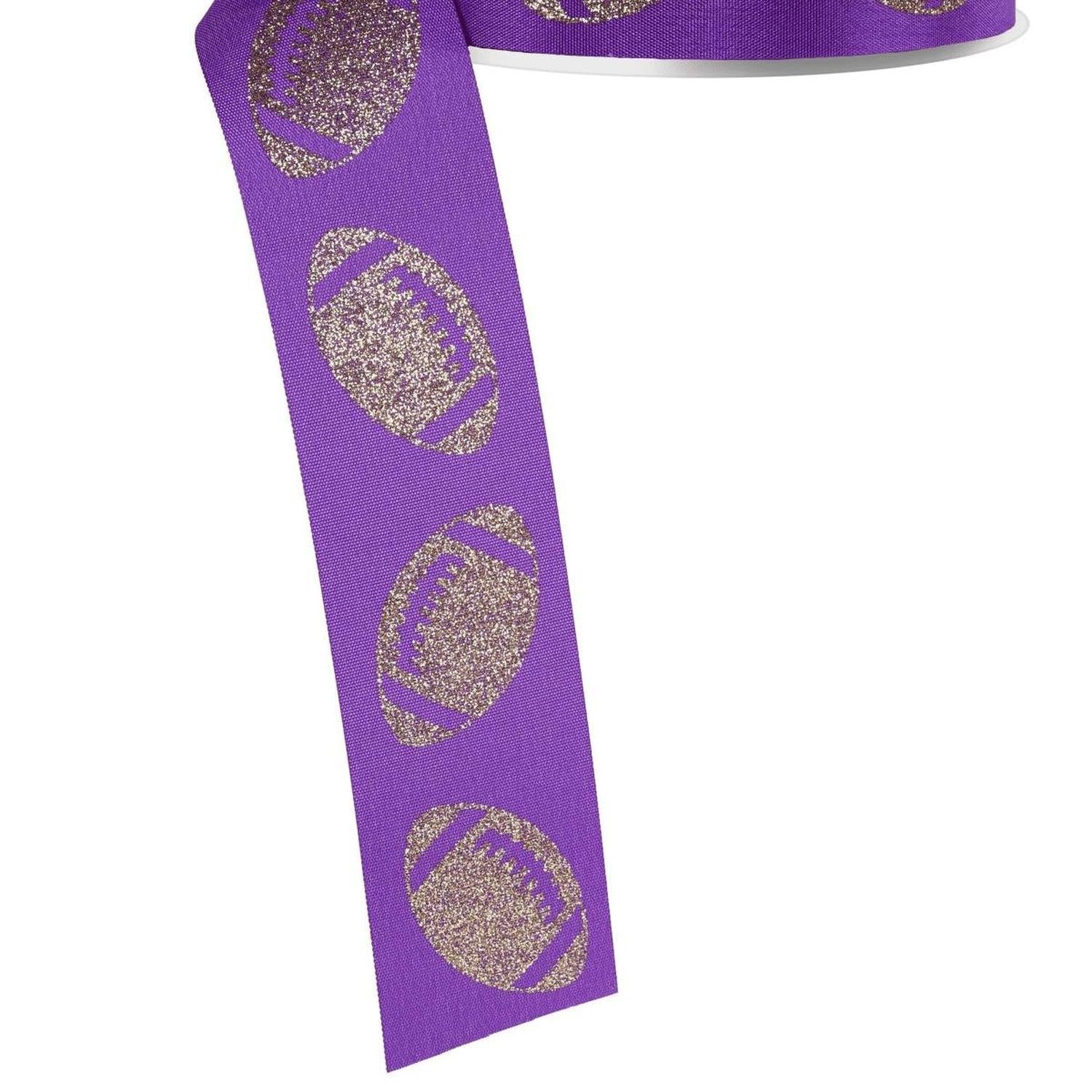 Shop For 1.5" Glitter Football Ribbon: Purple/Gold (100 Feet)