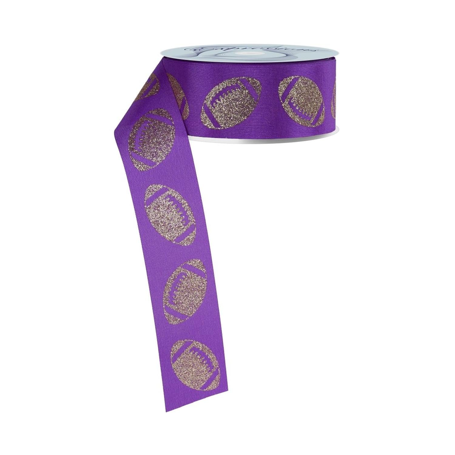 1.5" Glitter Football Ribbon: Purple/Gold (100 Feet)