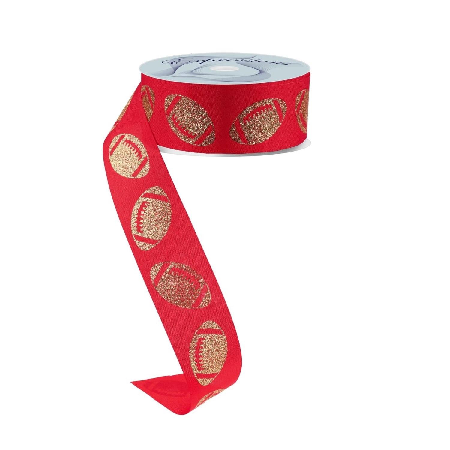 1.5" Glitter Football Ribbon: Red/Gold (100 Feet)