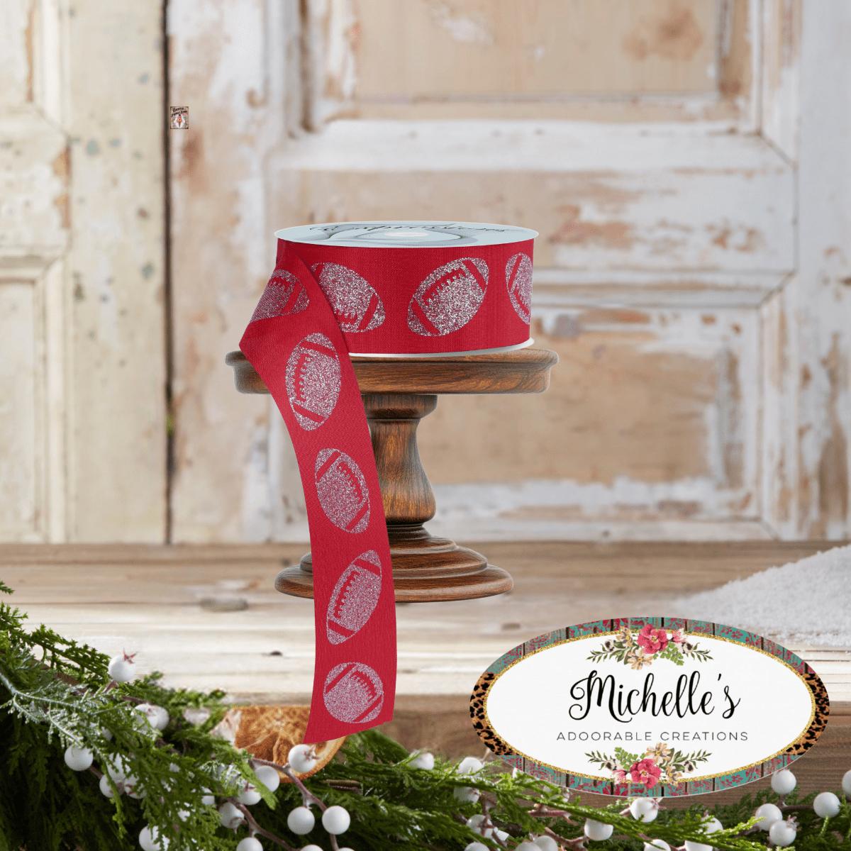 Shop For 1.5" Glitter Football Ribbon: Red/Silver (100 Feet)
