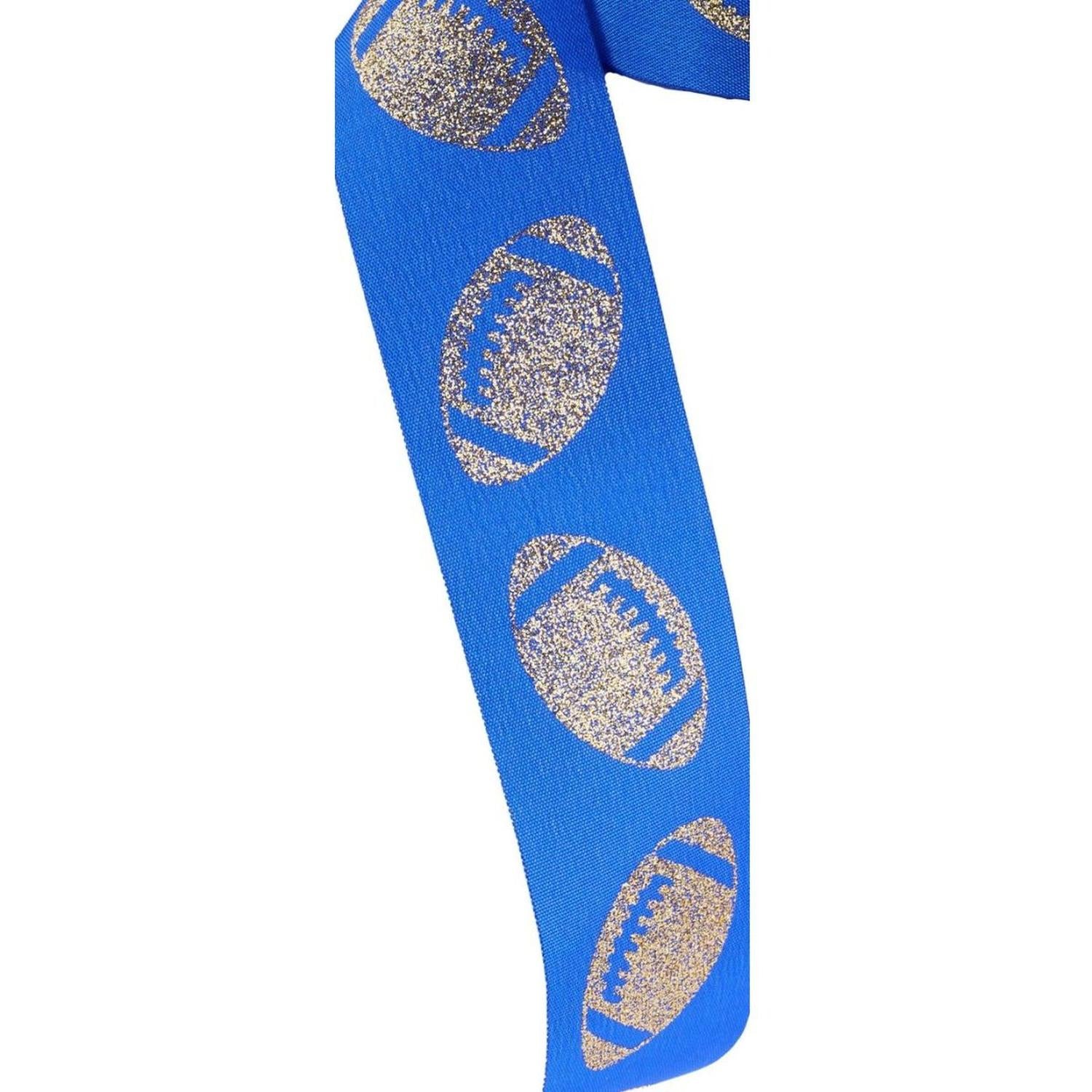 1.5" Glitter Football Ribbon: Royal Blue/Gold (100 Feet)