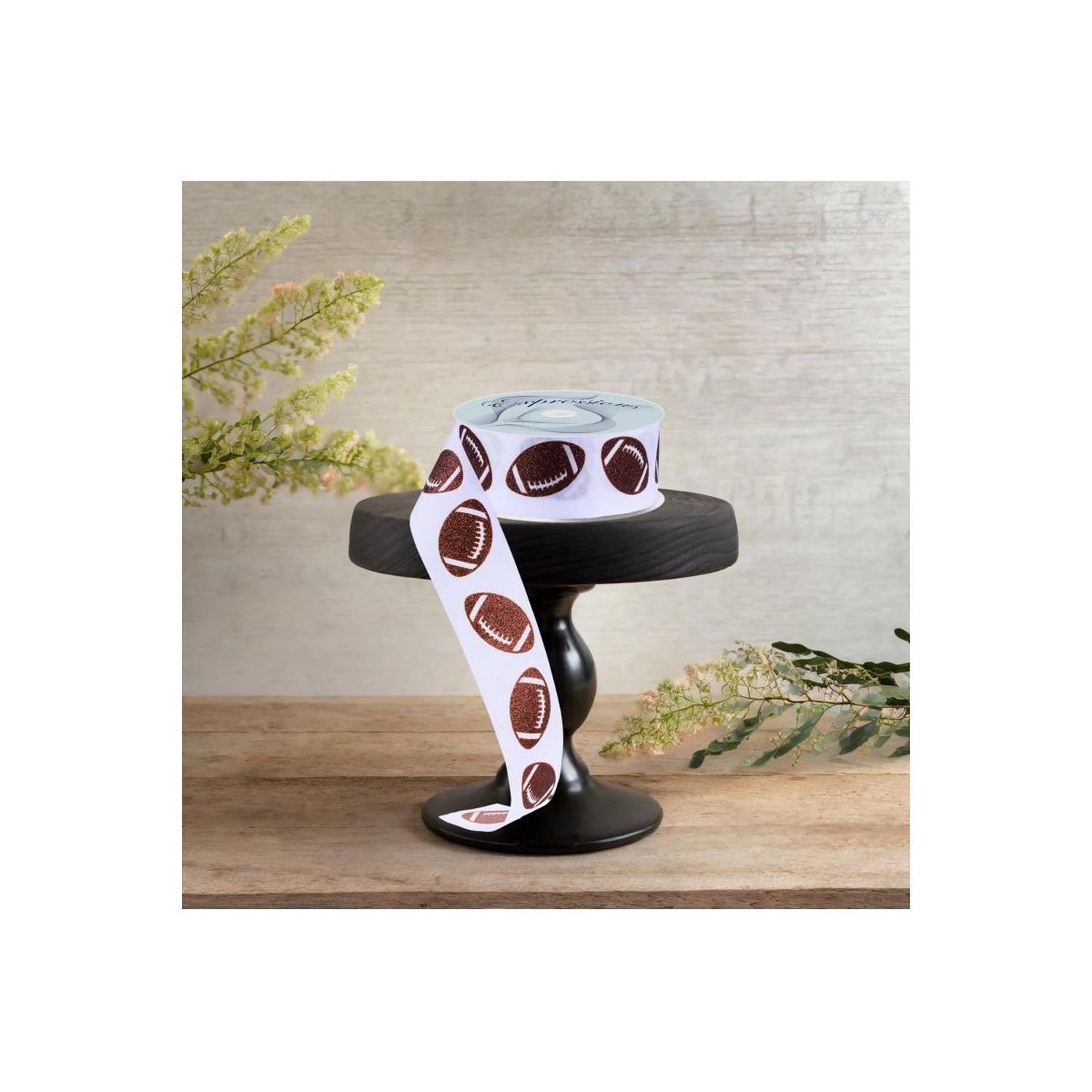 1.5" Glitter Football Ribbon: White (100 Feet)