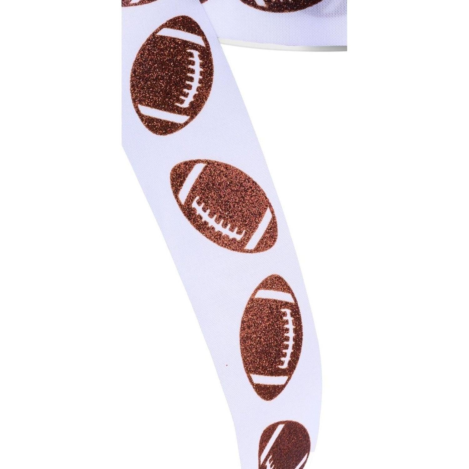 1.5" Glitter Football Ribbon: White (100 Feet)
