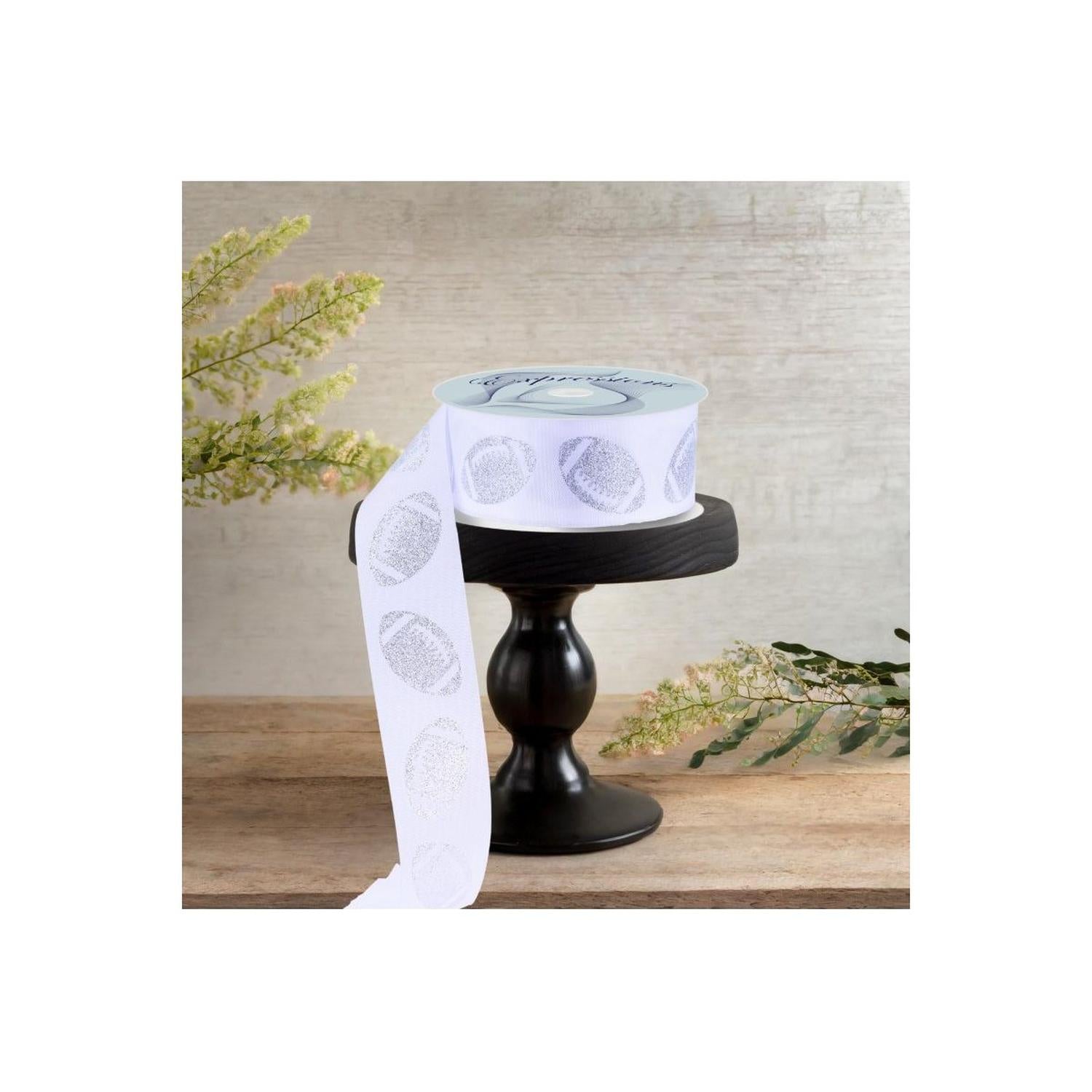 Shop For 1.5" Glitter Football Ribbon: White/Silver (100 Feet)