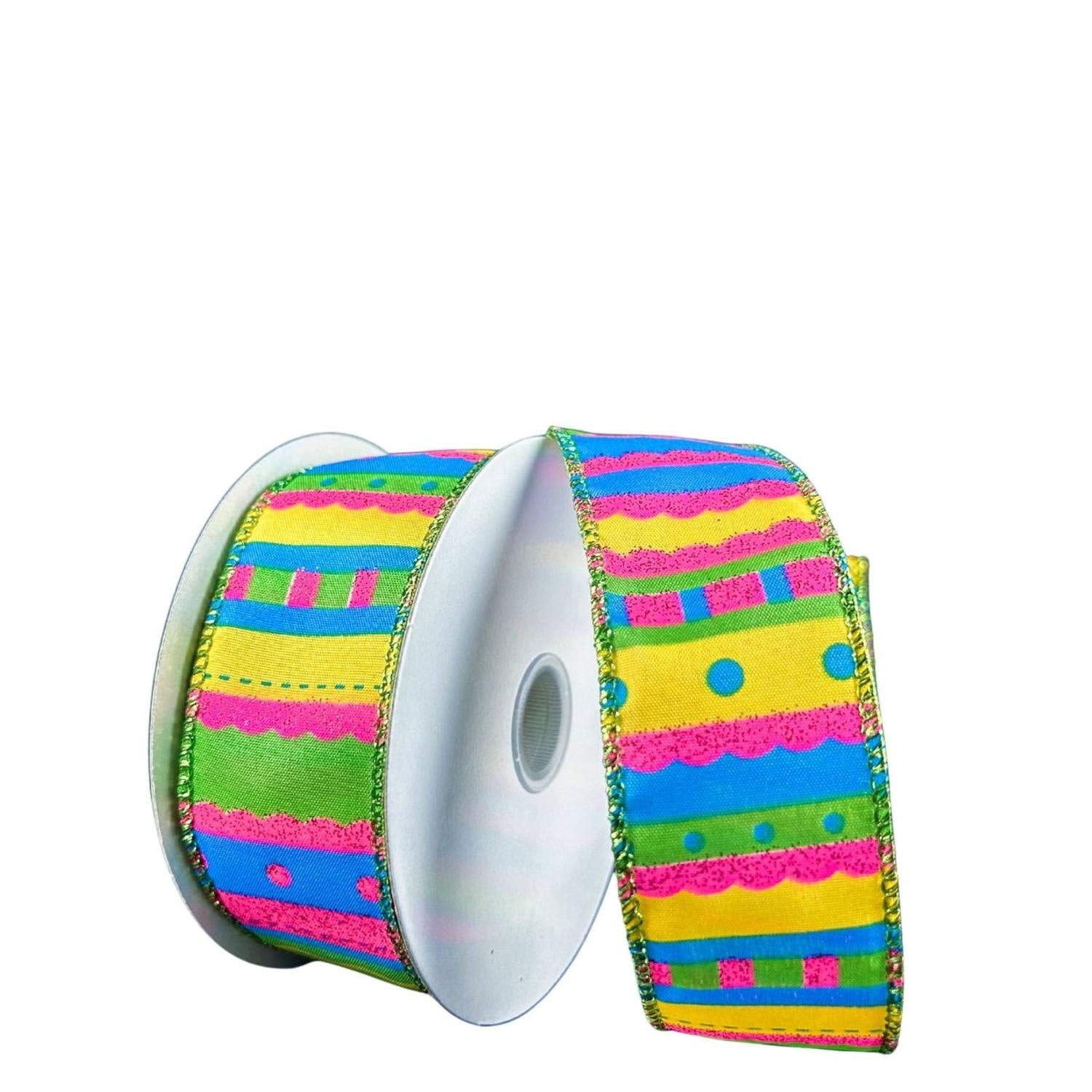 1.5" Glitter Fun Satin Stripe Ribbon: Multi (10 Yards)
