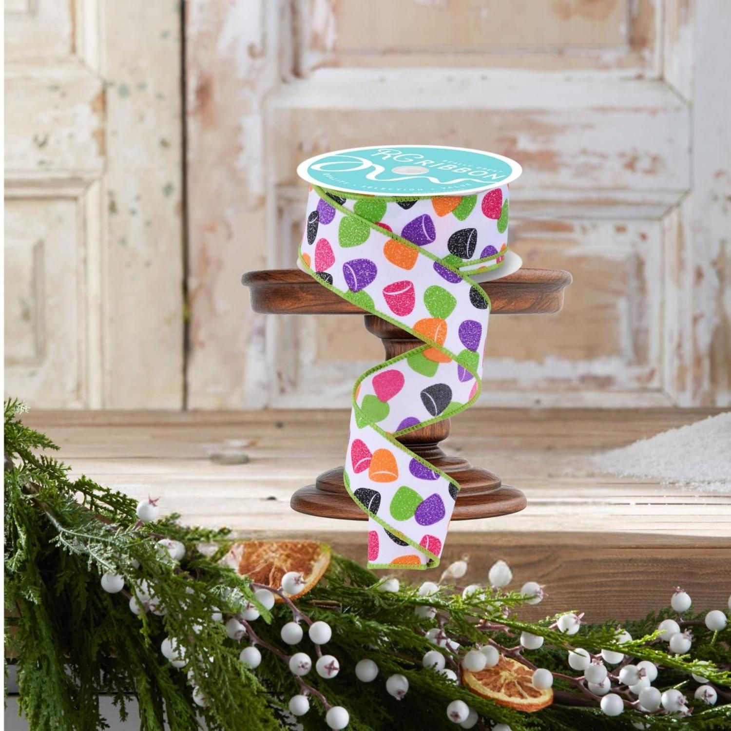 1.5" Glitter Gumdrop Ribbon: Pink/Lime (10 Yards)