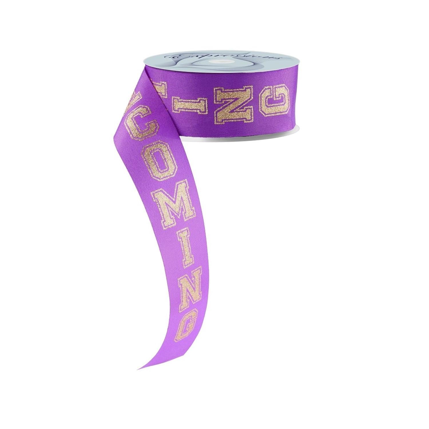 Shop For 1.5" Glitter Homecoming Ribbon: Purple/Gold (100 Feet)
