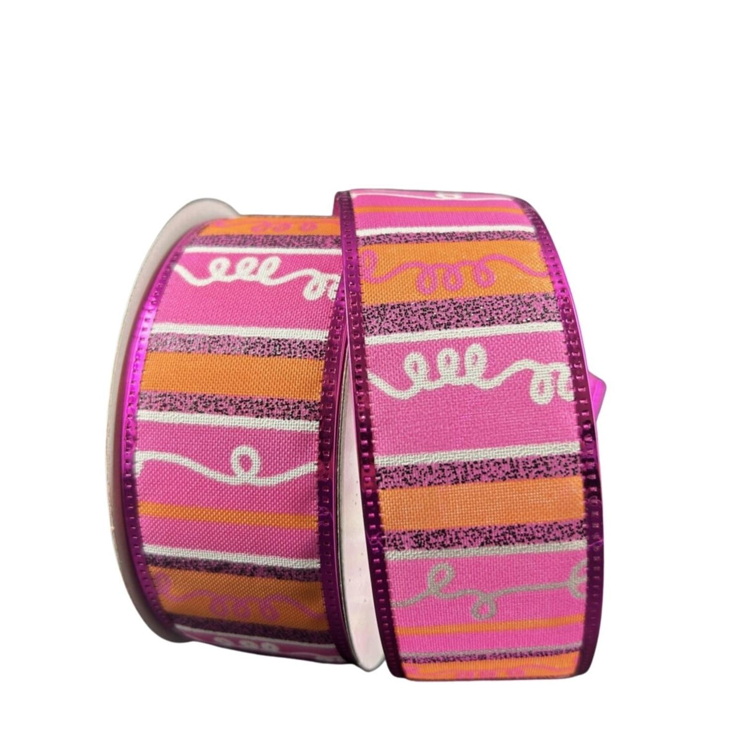 Shop For 1.5" Glitter Loopy Stripes Ribbon: Fuchsia, Orange, Black (10 Yards)