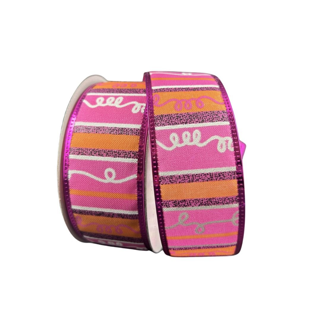 Shop For 1.5" Glitter Loopy Stripes Ribbon: Fuchsia, Orange, Black (10 Yards) at Michelle's aDOORable Creations