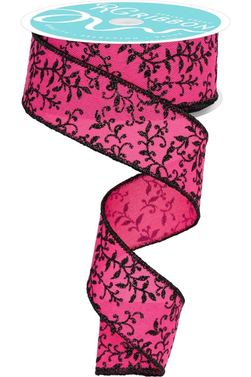 Shop For 1.5" Glitter Mini Leaf Vines Ribbon: Pink/Black (10 Yards)