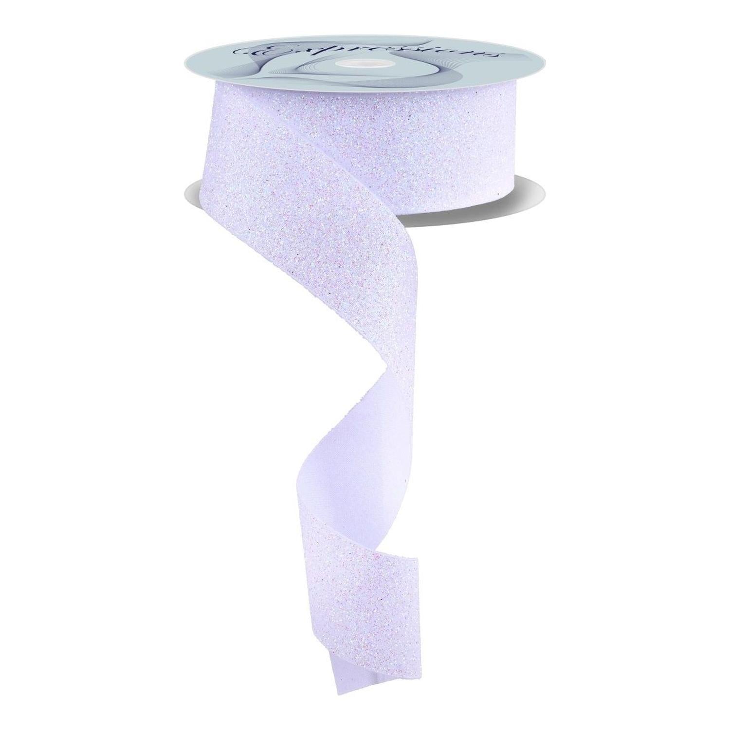 Shop For 1.5" Glitter on Fabric Ribbon: Iridescent White (25 Yards)