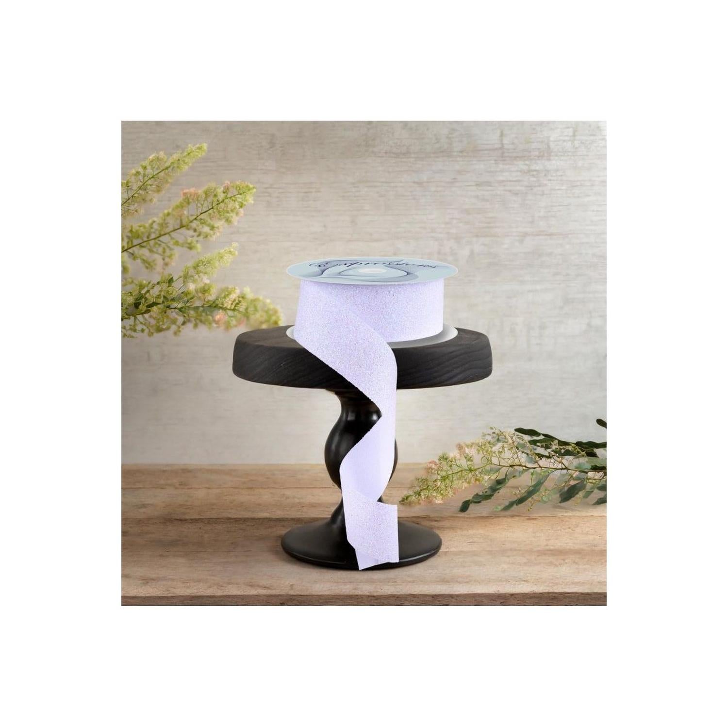 Shop For 1.5" Glitter on Fabric Ribbon: Iridescent White (25 Yards)