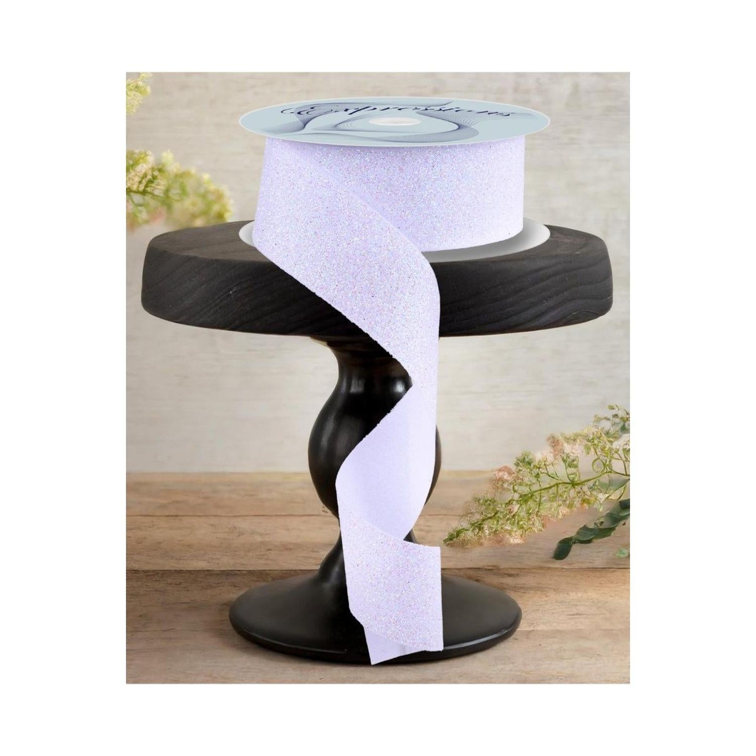 Shop For 1.5" Glitter on Fabric Ribbon: Iridescent White (25 Yards)