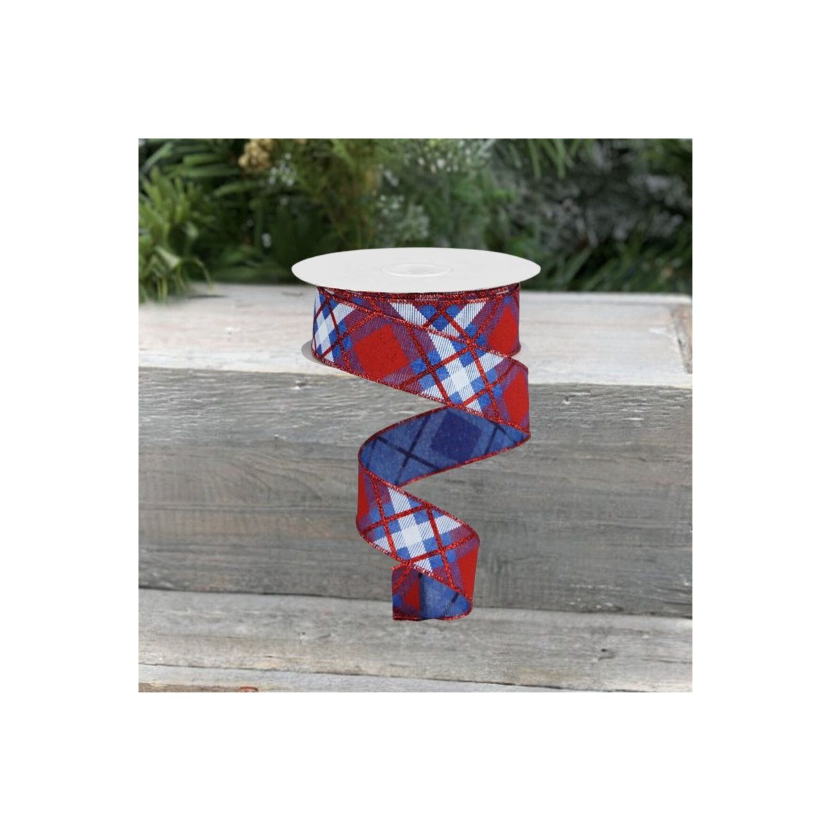 Shop For 1.5" Glitter Plaid Royal Ribbon: Royal Blue, Red & White