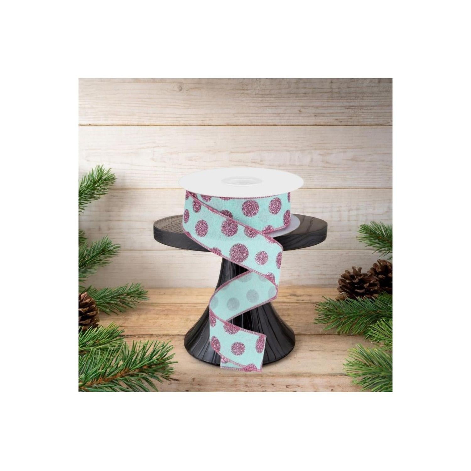 Shop For 1.5" Glitter Polka Dot Ribbon: Mint Green (10 Yards)