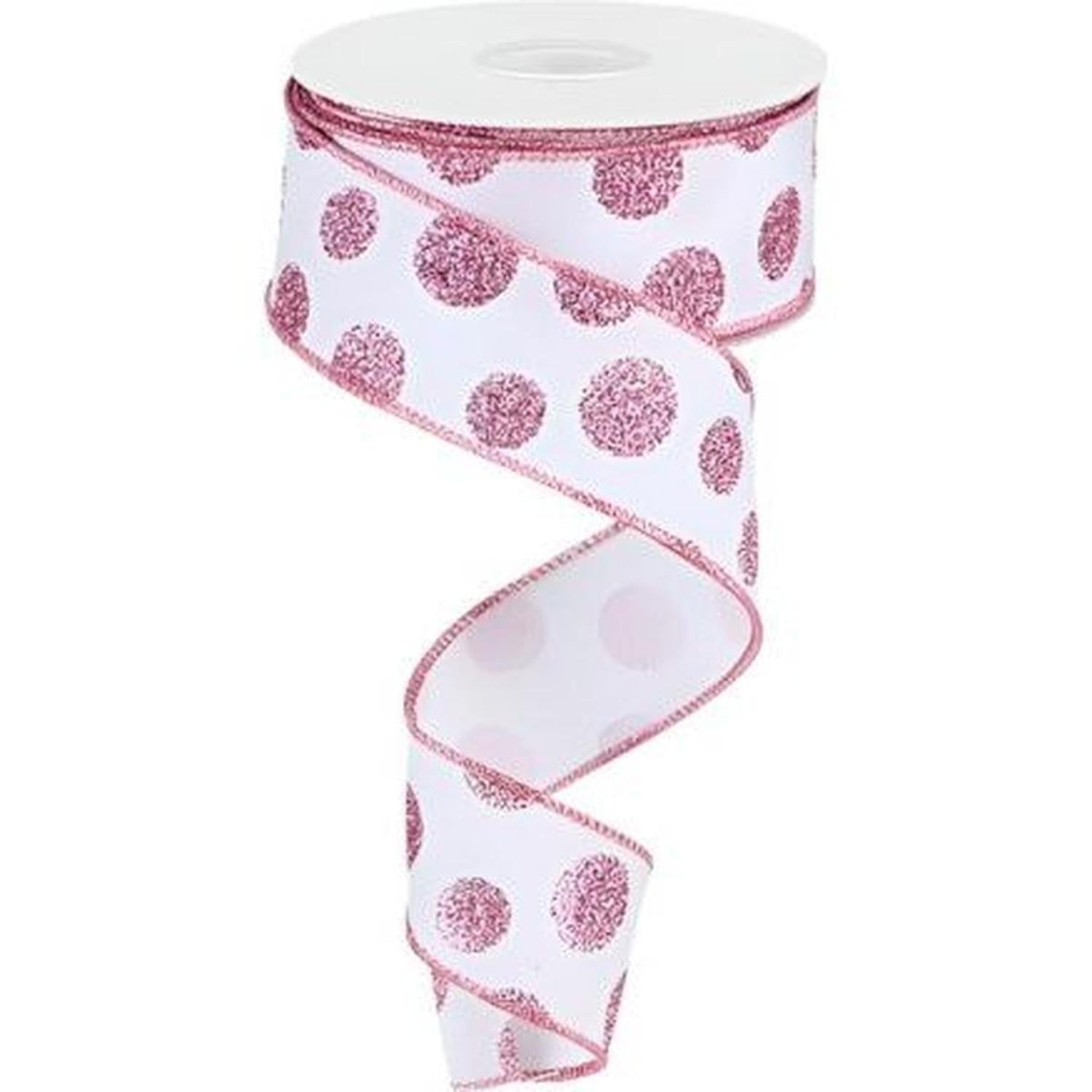 1.5" Glitter Polka Dot Ribbon: White (10 Yards)