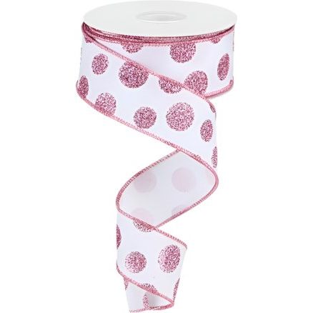 Shop For 1.5" Glitter Polka Dot Ribbon: White (10 Yards) at Michelle's aDOORable Creations