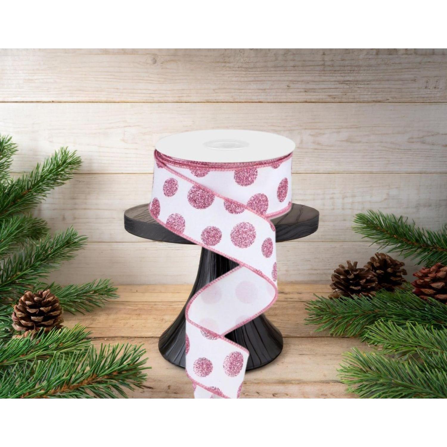 1.5" Glitter Polka Dot Ribbon: White (10 Yards)