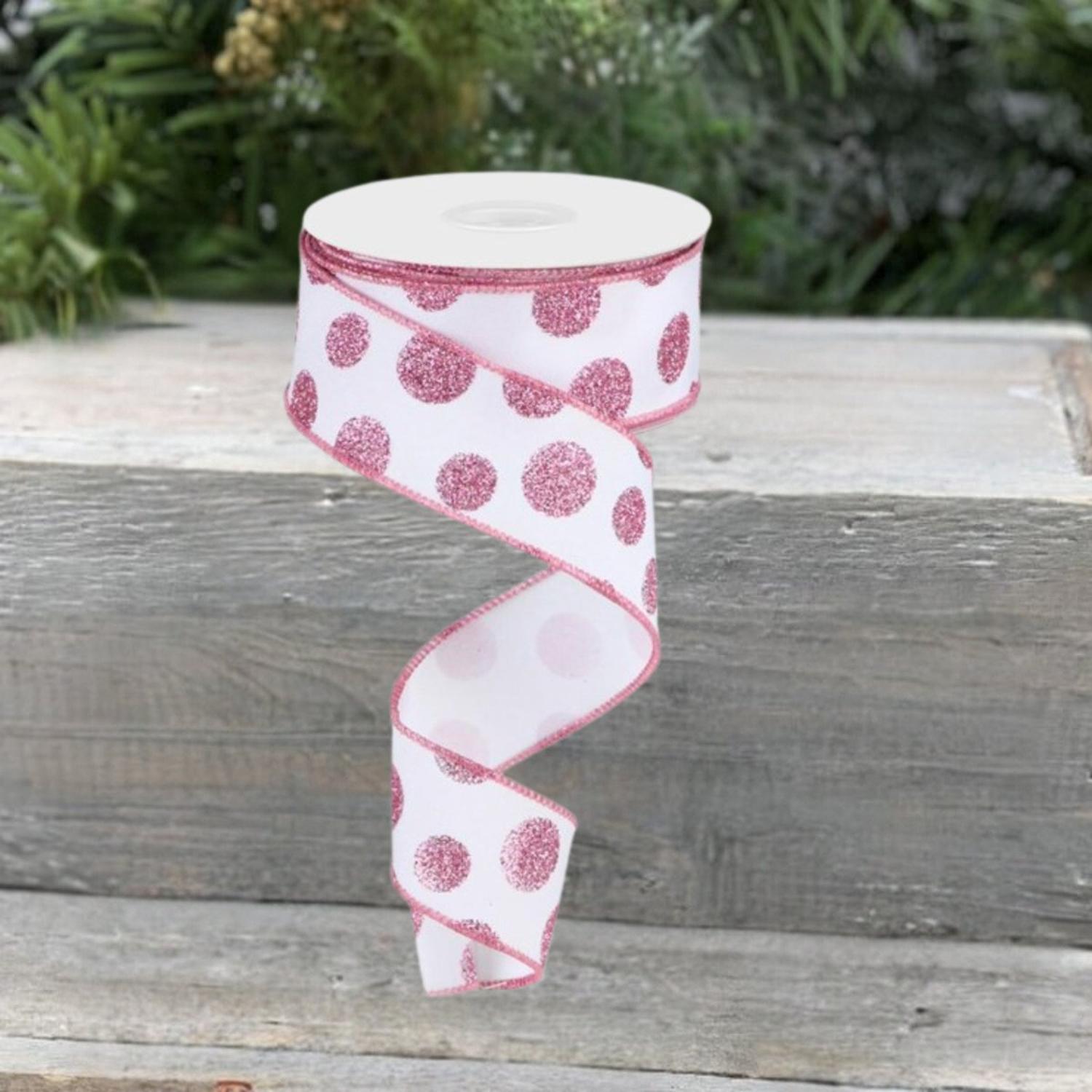 1.5" Glitter Polka Dot Ribbon: White (10 Yards)