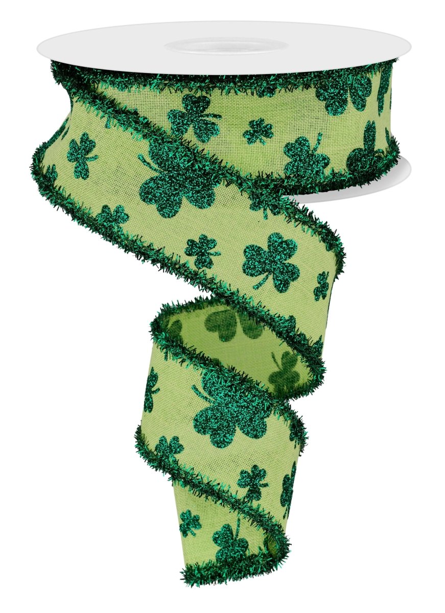 Shop For 1.5" Glitter Shamrock Tinsel Ribbon: Bright Green (10 Yards)