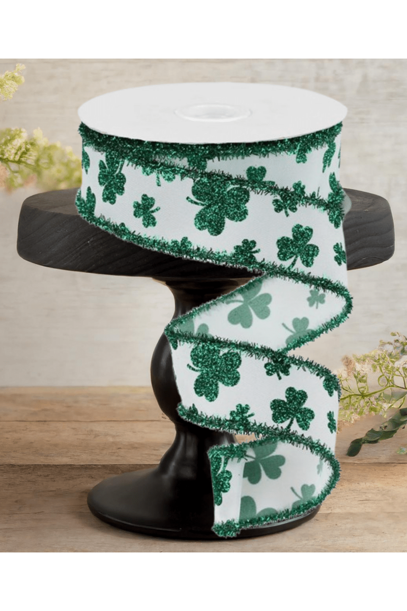 Shop For 1.5" Glitter Shamrock Tinsel Ribbon: White (10 Yards)