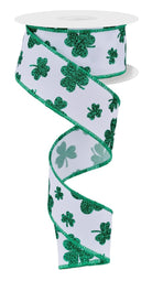 Shop For 1.5" Glitter Shamrocks Ribbon: White (10 Yards)