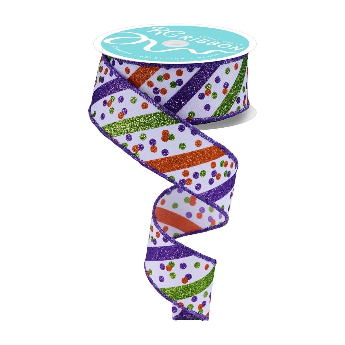 Shop For 1.5" Glitter Stripe Confetti Dots Ribbon: White (10 Yards)