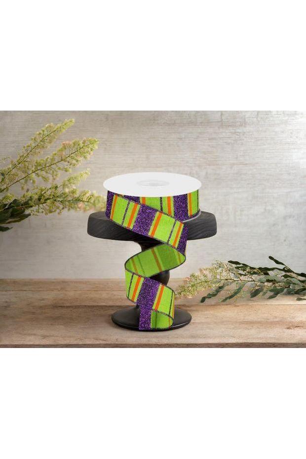 Shop For 1.5" Glitter Stripes on Royal Ribbon: Lime Green, Purple & Orange (10 Yards) at Michelle's aDOORable Creations