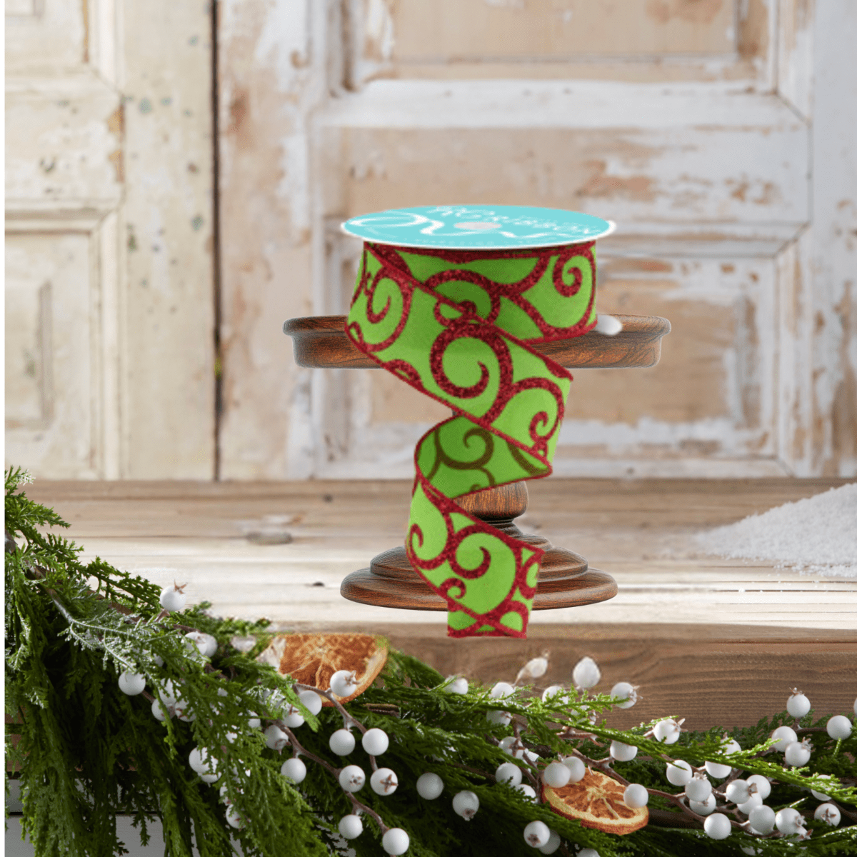 Shop For 1.5" Glitter Swirl Ribbon: Green/Red (10 Yards)