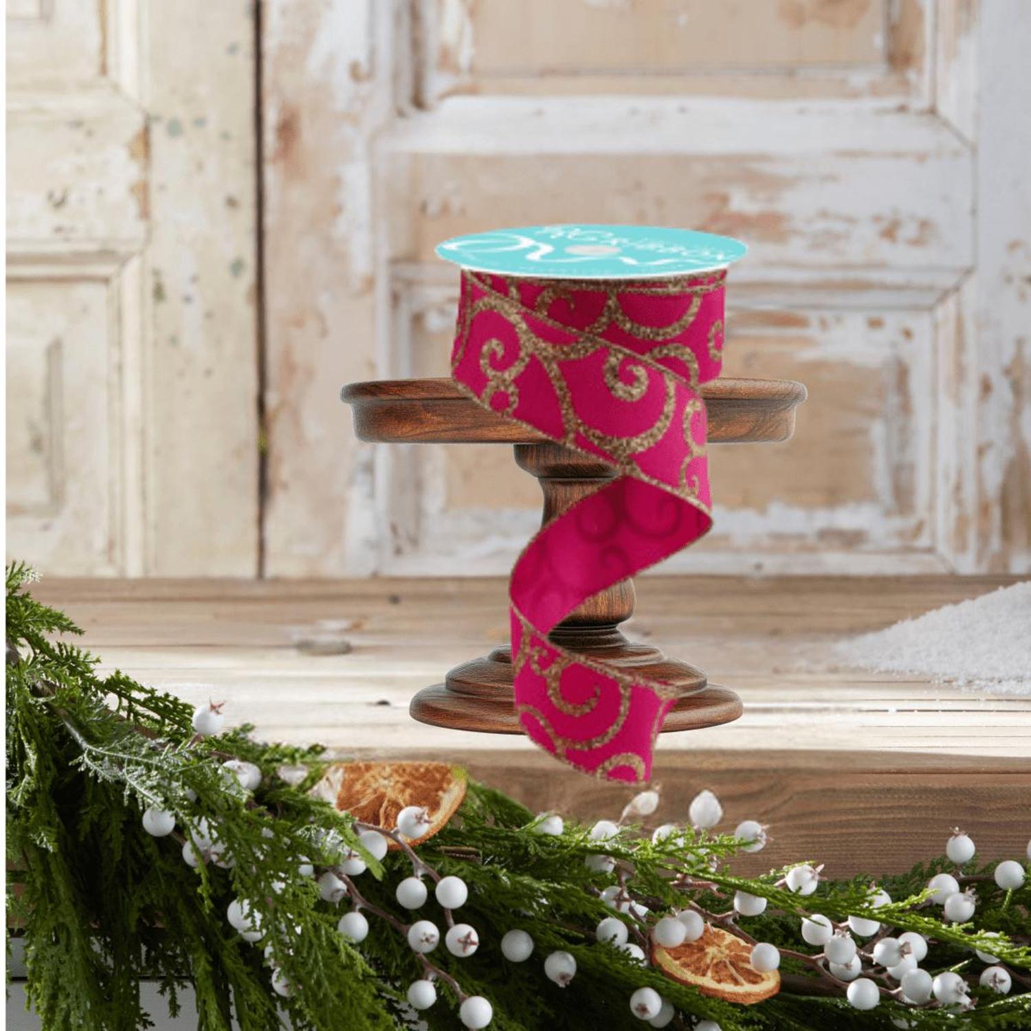 Shop For 1.5" Glitter Swirl Ribbon: Hot Pink/Gold (10 Yards)