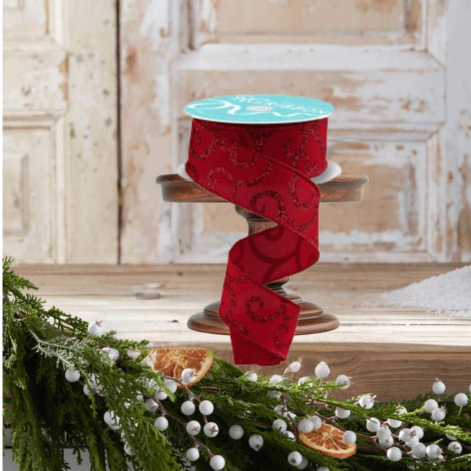 1.5" Glitter Swirl Ribbon: Red (10 Yards)