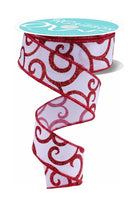 Shop For 1.5" Glitter Swirl Ribbon: White/Red (10 Yards)