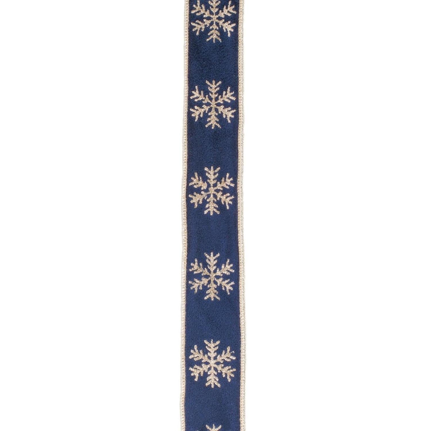 1.5" Gold Snowflake Ribbon: Blue (5 Yards)