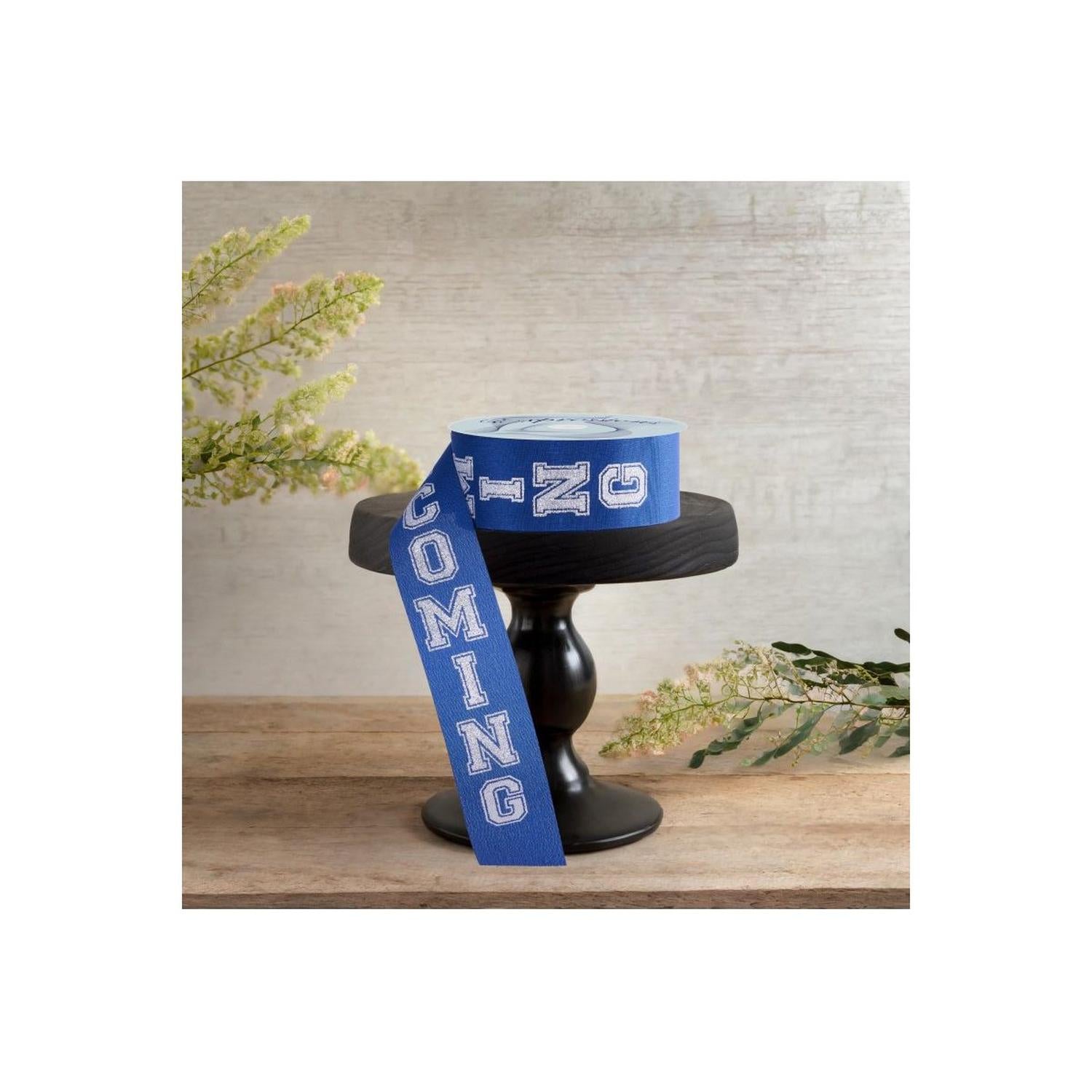 1.5" Homecoming Ribbon: Navy Blue/Silver (100 Feet)