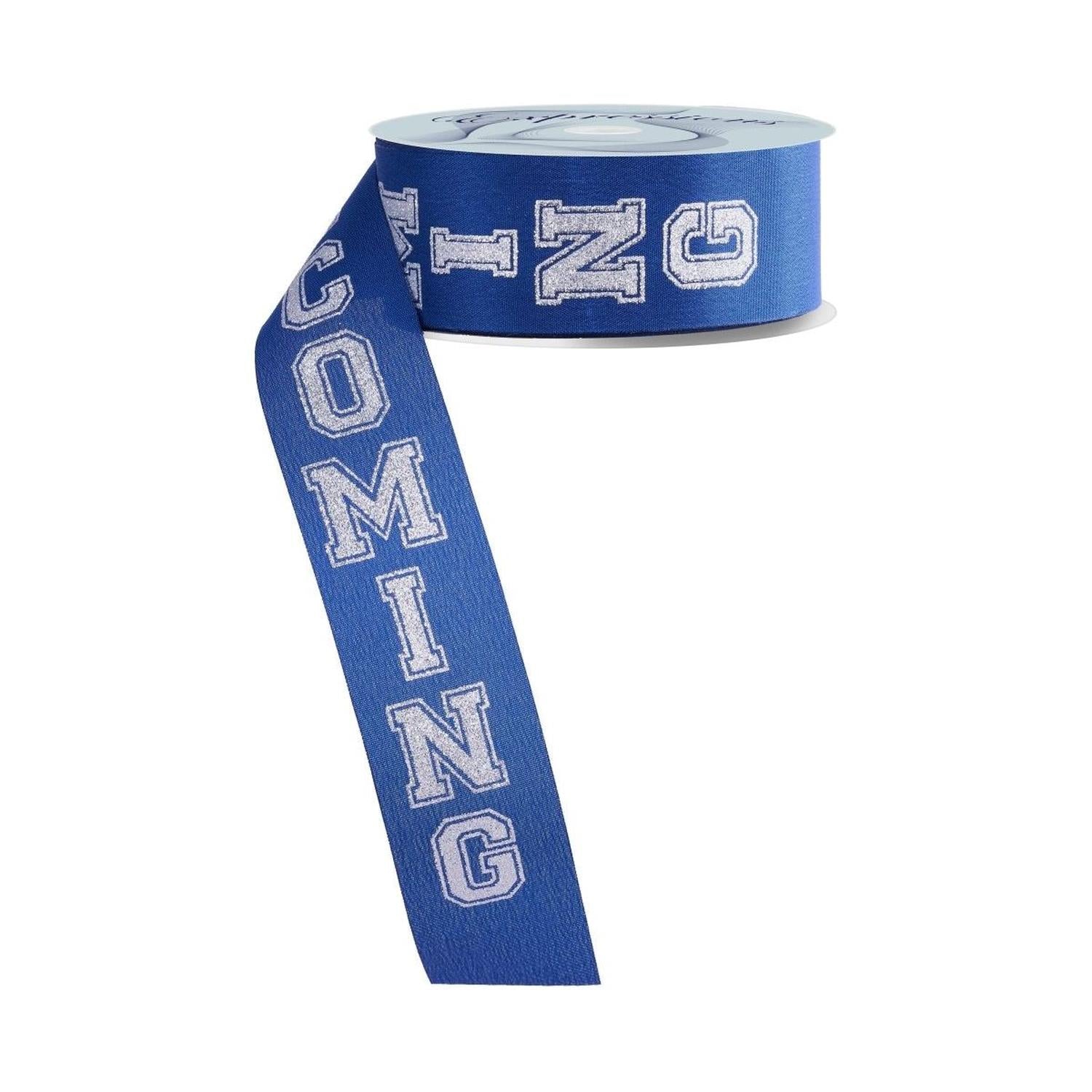 1.5" Homecoming Ribbon: Navy Blue/Silver (100 Feet)