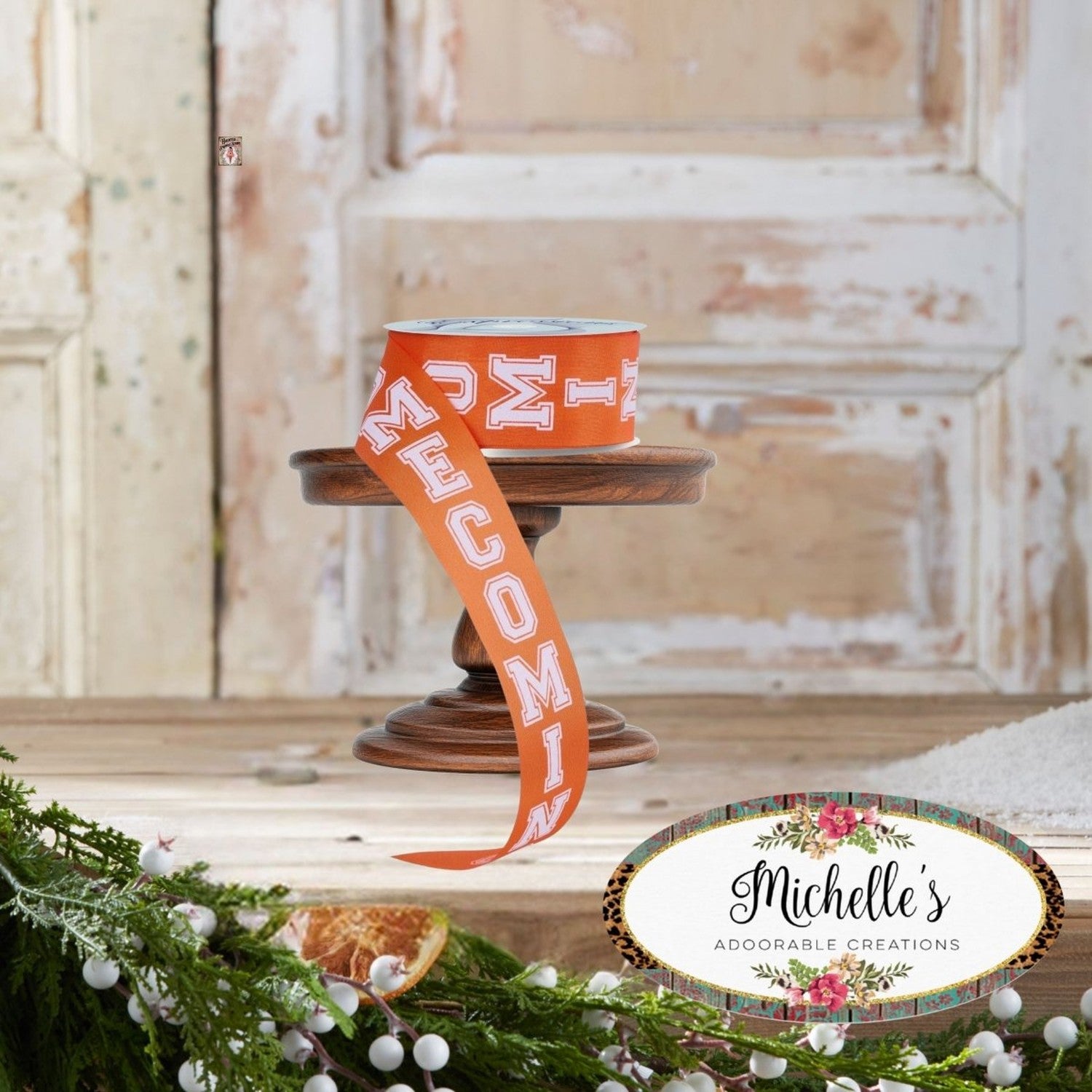Shop For 1.5" Homecoming Ribbon: Orange/White (100 Feet)