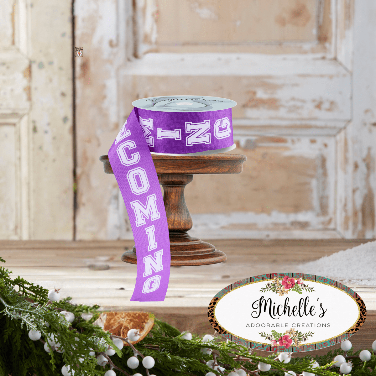 Shop For 1.5" Homecoming Ribbon: Purple/White (100 Feet)