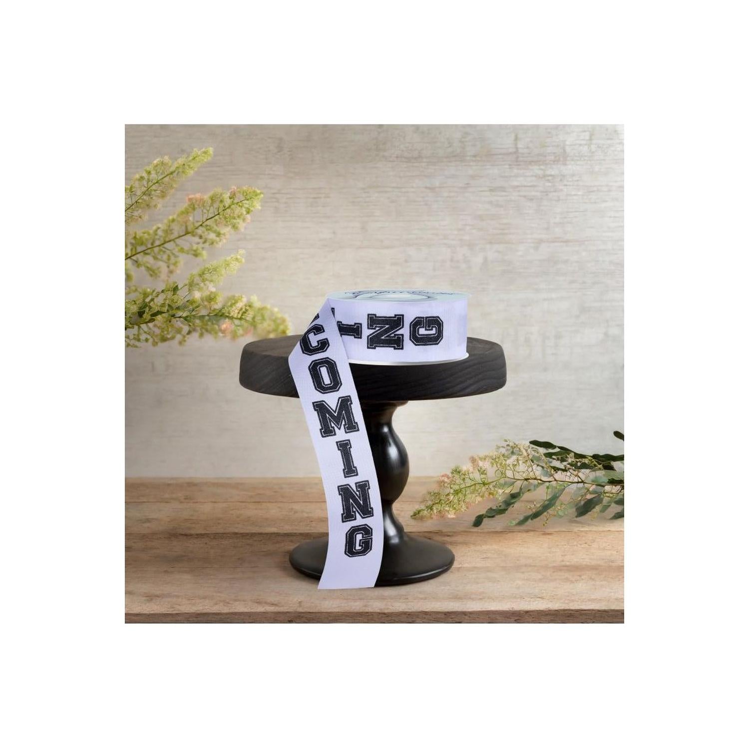1.5" Homecoming Ribbon: White/Black (100 Feet)