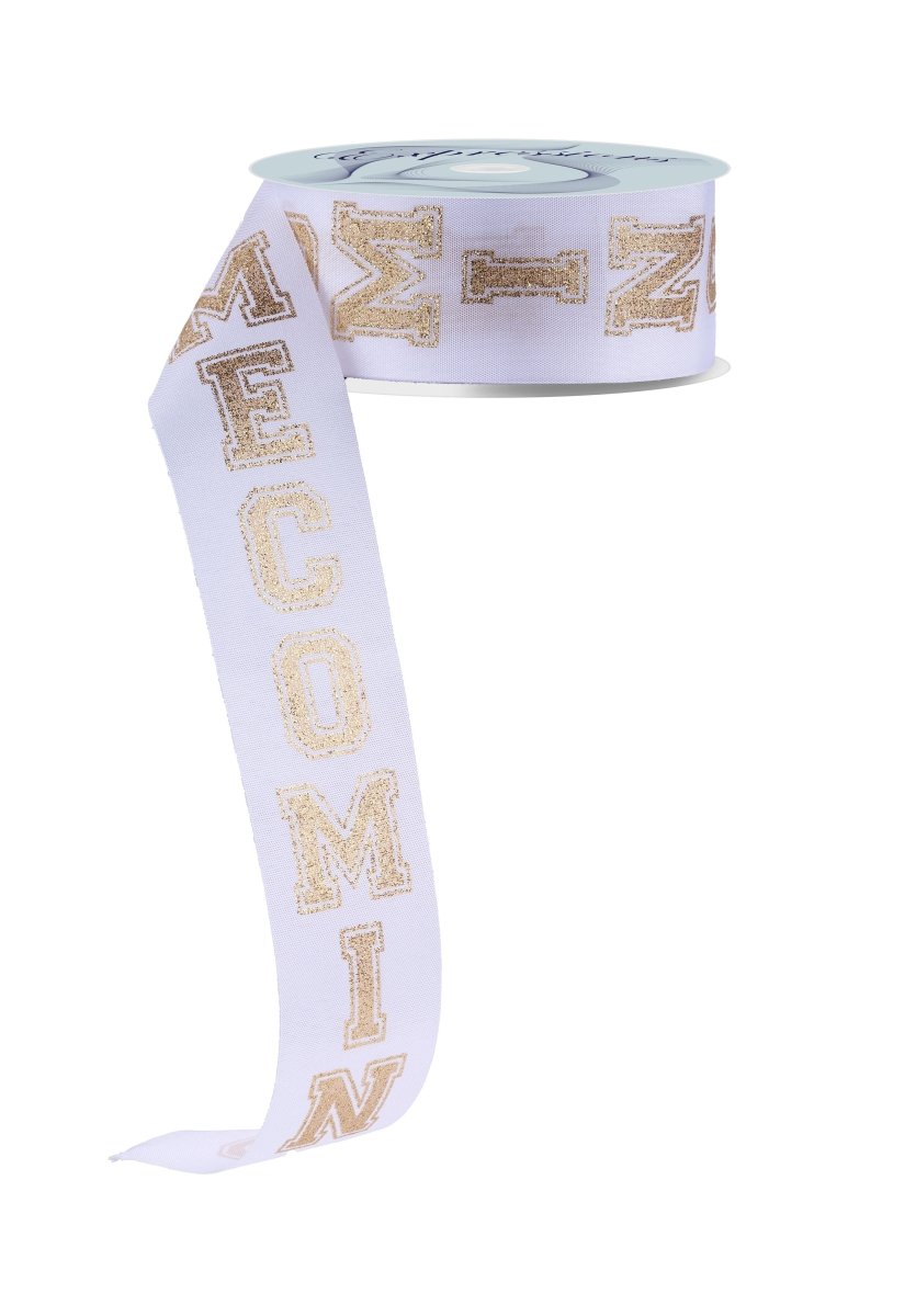 Shop For 1.5" Homecoming Ribbon: White/Gold (100 Feet)
