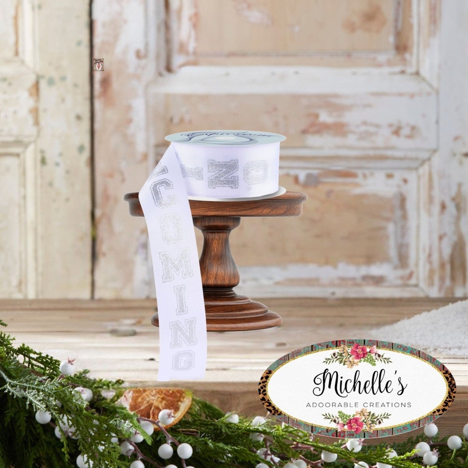 Shop For 1.5" Homecoming Ribbon: White/Silver (100 Feet)