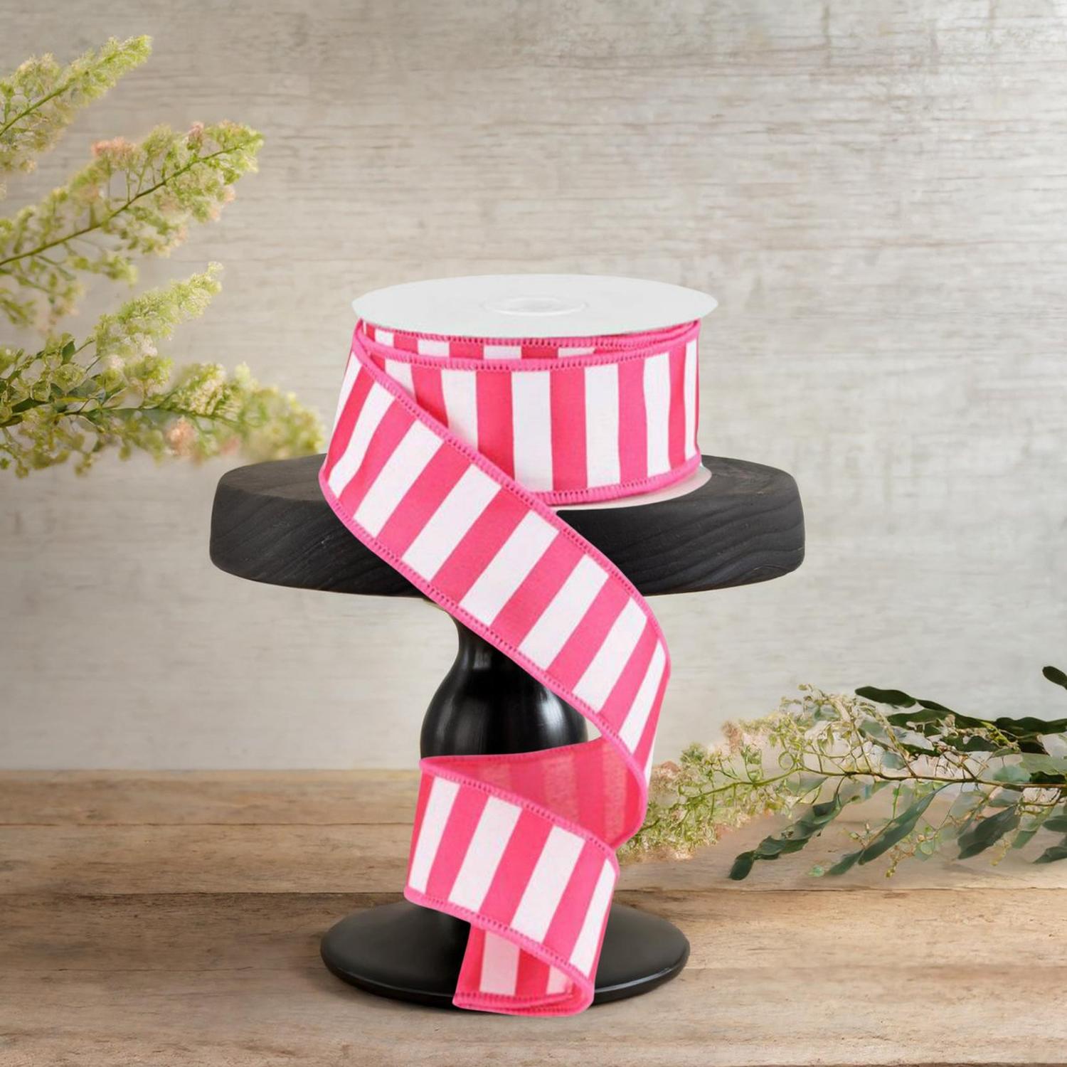 1.5" Horizontal Pink & White Stripe Ribbon (10 Yards)