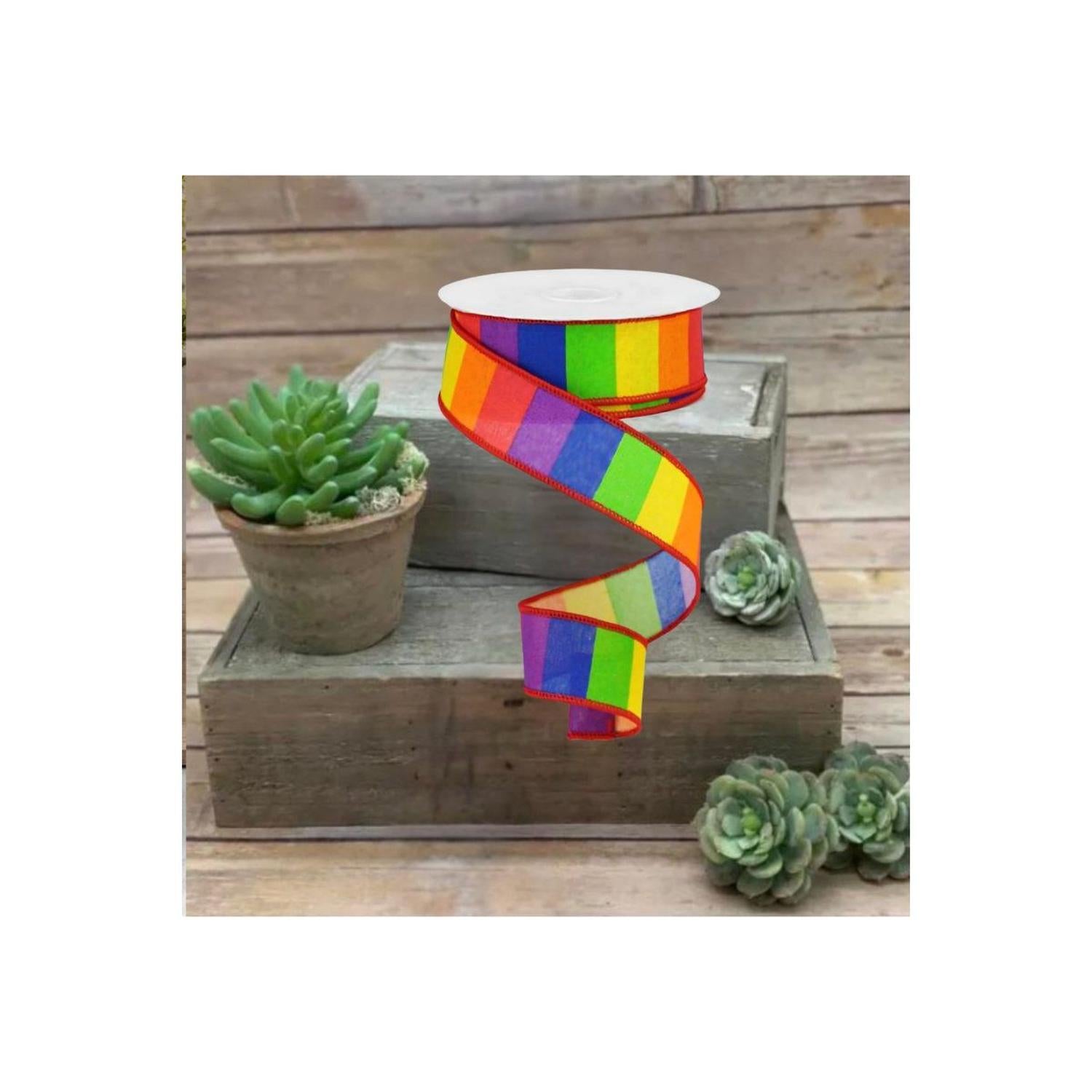 Shop For 1.5" Horizontal Stripe Canvas Ribbon: Rainbow (10 Yards)